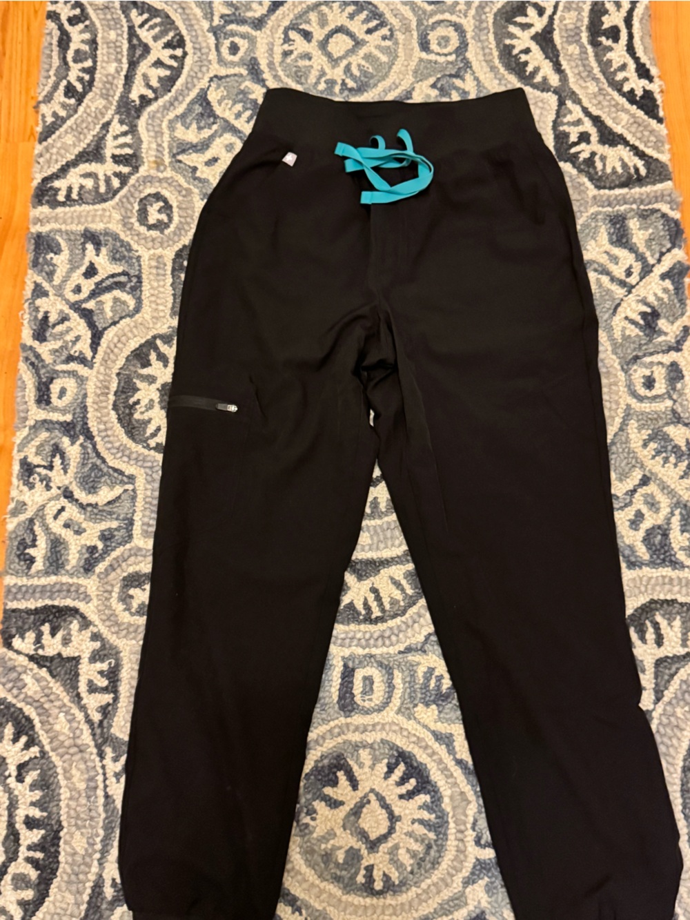 Men's Black Jogger Pants with Teal Drawstring